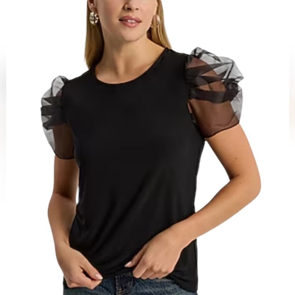 Tash + Sophie Black BLACK CHIFFON PUFF SLEEVE TOP